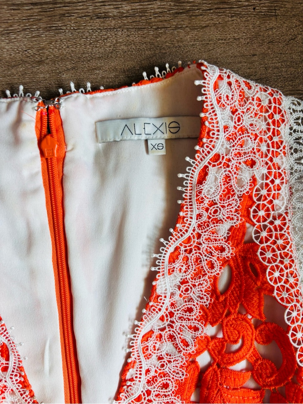 Alexis Orange Lace Mini Dress with White Trim - Picture 4 of 5